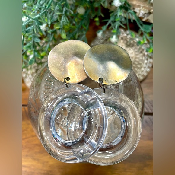 Two Pairs of Silver Engraved Round Earrings and and Lucite Large Hoop Earrings - Picture 4 of 8